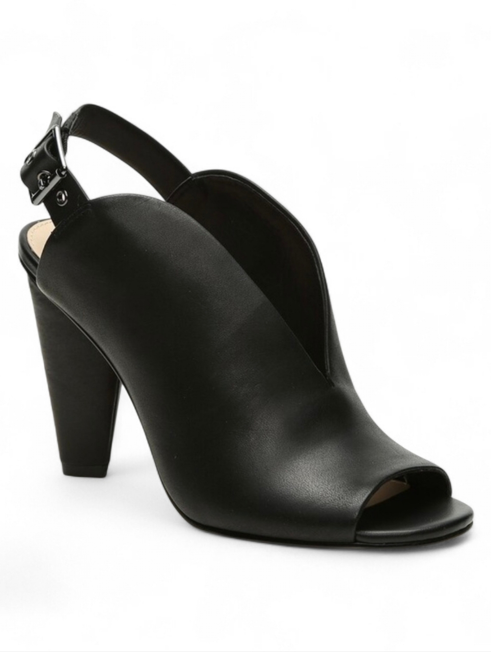 Vince Camuto VP-Kembia Black Leather Peep-toe Mule Size 8